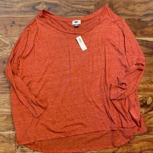 Old Navy Women's Heathered Rust Orange Long-Sleeve Scoop Neck Top